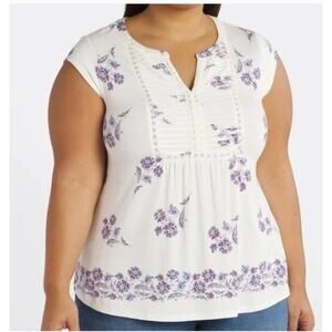 Daniel Rainn Pakota Top Womens Size 3X Off White Floral Cap Sleeve Cottage Knit